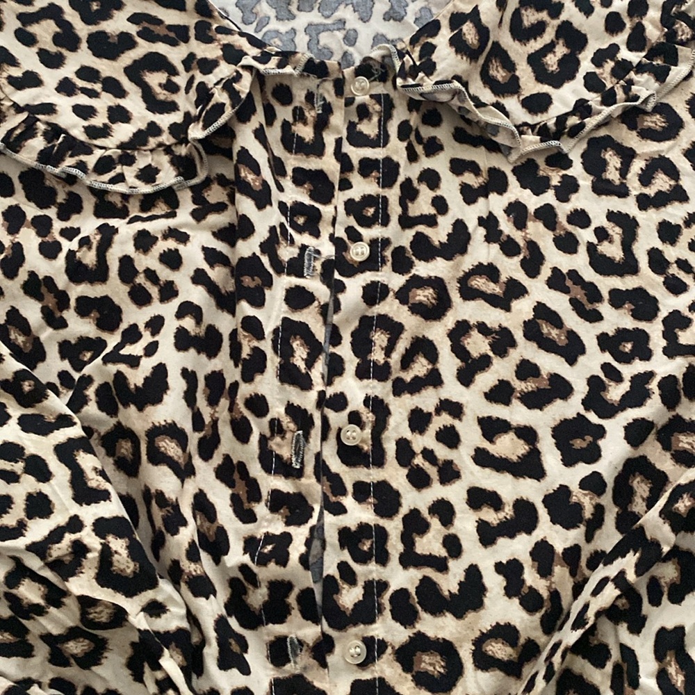 Ruffle Collar Leopard Print Button Down Shirt - image 5